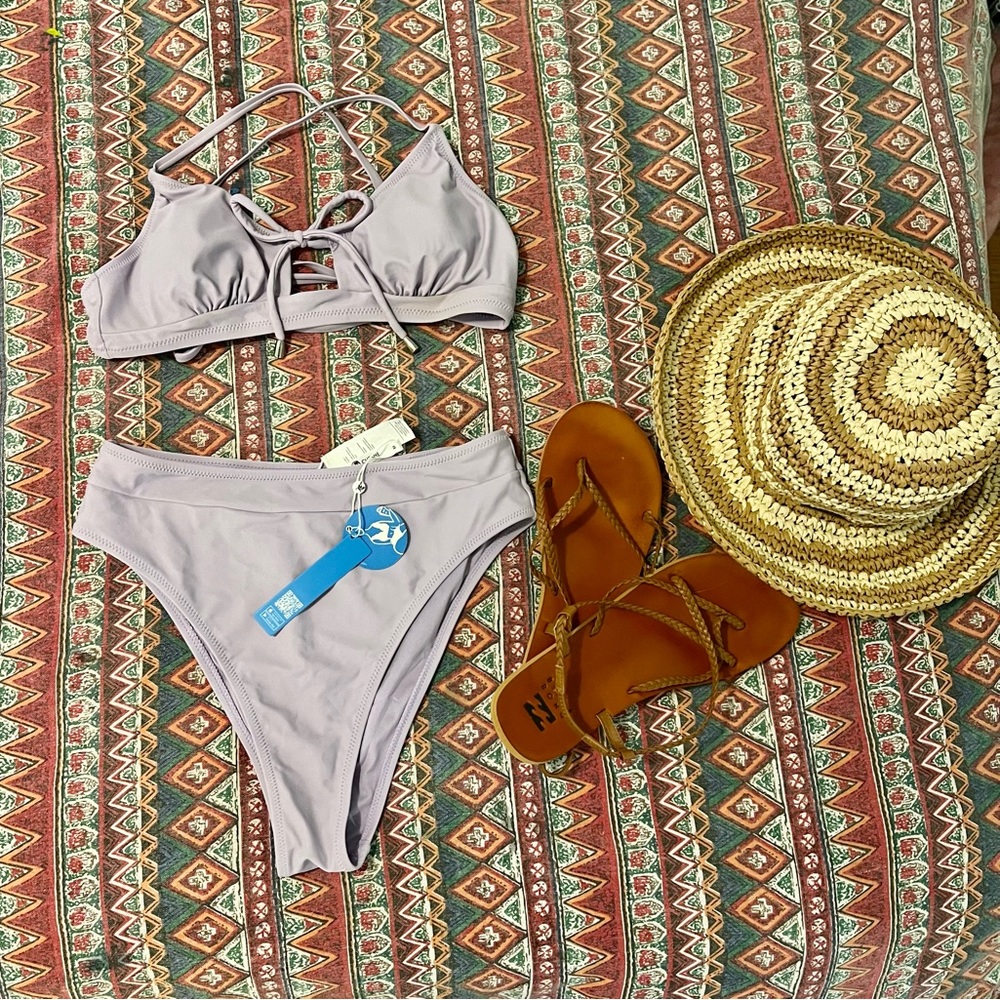 NWT CUPSHE lavender 2 piece high waisted swimsuit